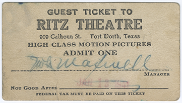 Ritz Theatre ticket, 1941