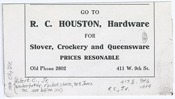R.C. Houston, Hardware advertisement