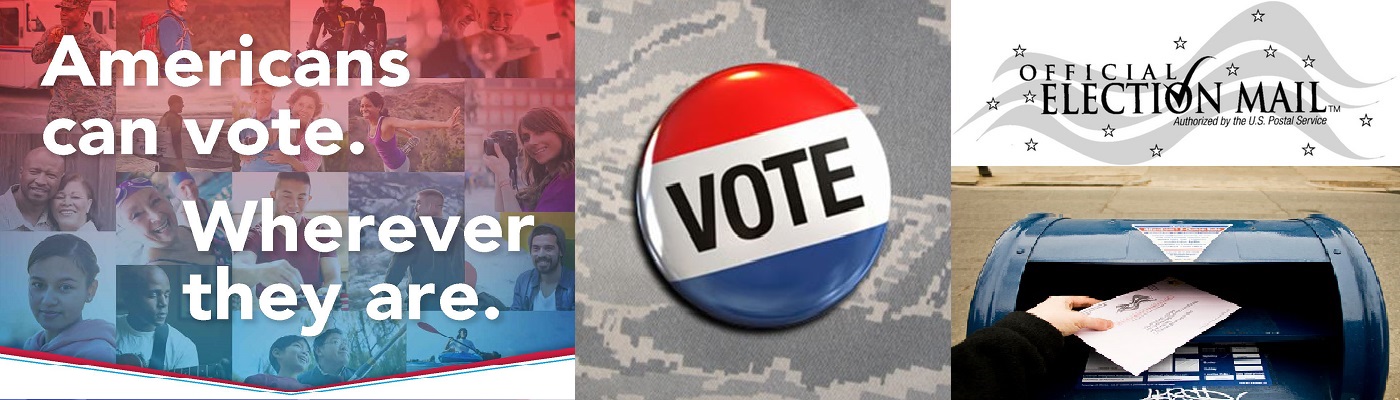 Images of Military and Overseas Voters with a Vote Button and Mail Box