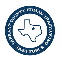 Round logo with an image of the State of Texas with words Tarrant County Human Trafficking Task Force around it